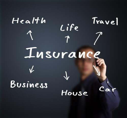 Businessman highlighting Insurance concept, with different types