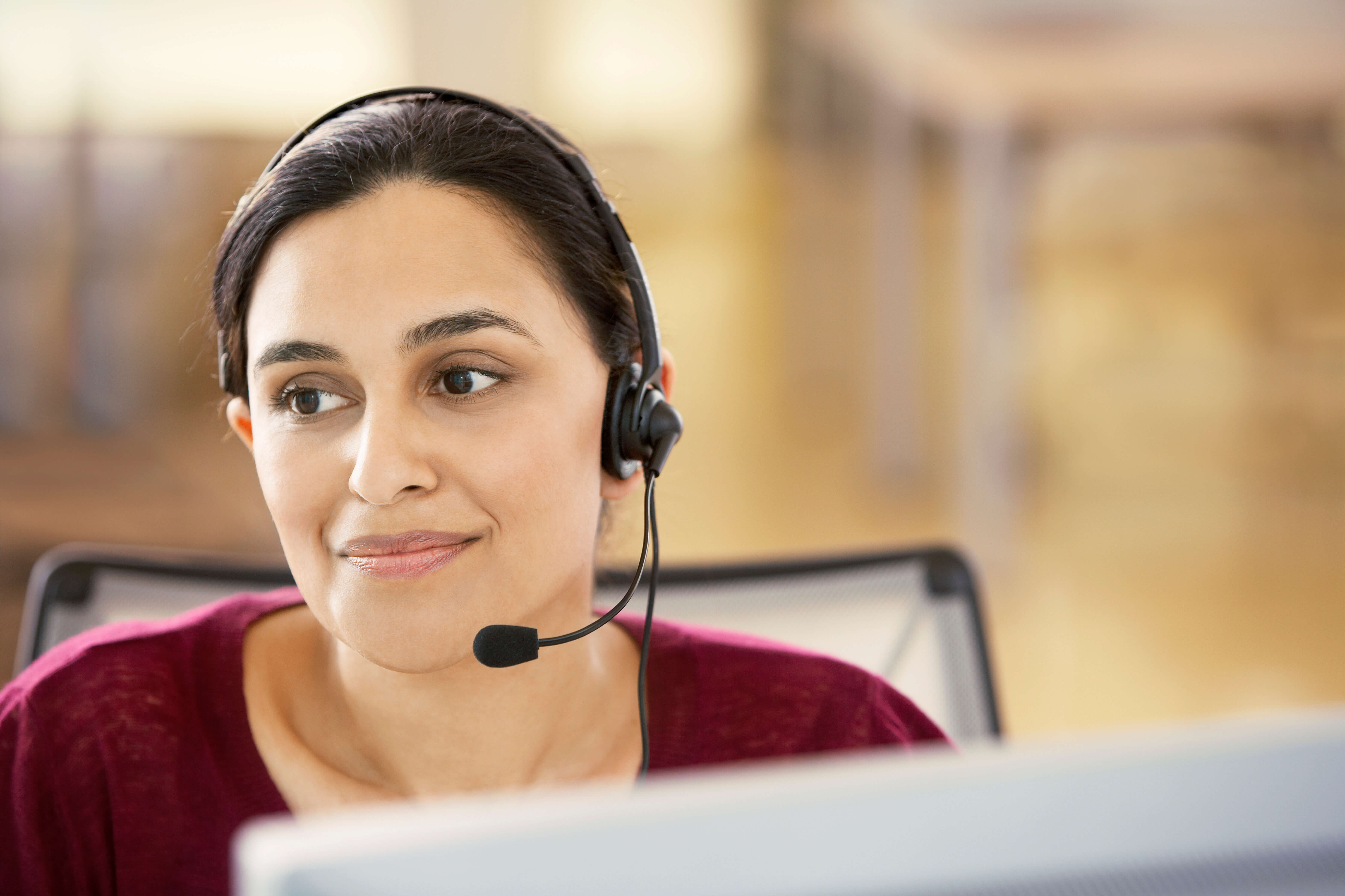 Call center customer service representative with headset